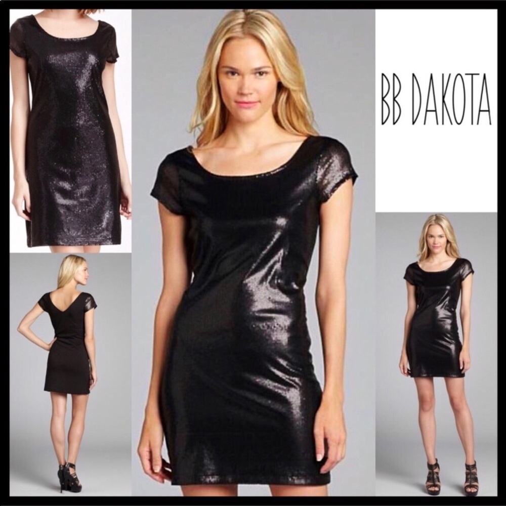 BB DAKOTA BLACK SEQUIN EMBELLISHED COCKTAIL PARTY 80s RETRO MINI DRESS A3C - Picture 3 of 8